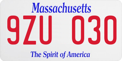 MA license plate 9ZU030