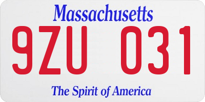 MA license plate 9ZU031