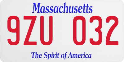 MA license plate 9ZU032