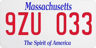 MA license plate 9ZU033