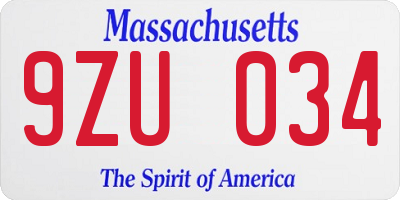 MA license plate 9ZU034