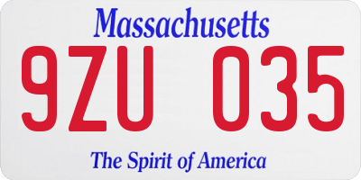 MA license plate 9ZU035