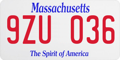 MA license plate 9ZU036