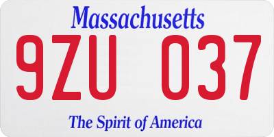 MA license plate 9ZU037