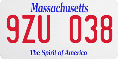 MA license plate 9ZU038