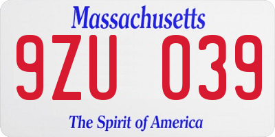 MA license plate 9ZU039