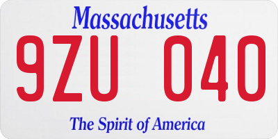 MA license plate 9ZU040