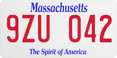 MA license plate 9ZU042