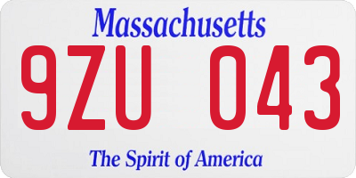 MA license plate 9ZU043