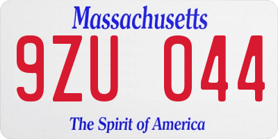 MA license plate 9ZU044