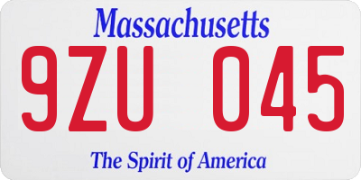 MA license plate 9ZU045