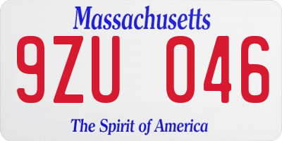 MA license plate 9ZU046