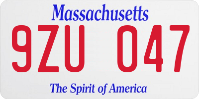 MA license plate 9ZU047