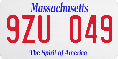 MA license plate 9ZU049