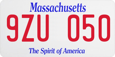 MA license plate 9ZU050