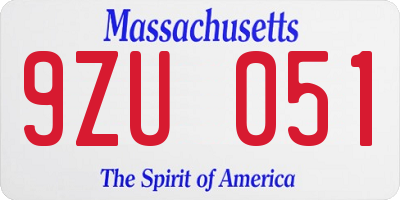 MA license plate 9ZU051