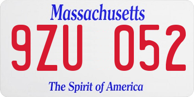 MA license plate 9ZU052