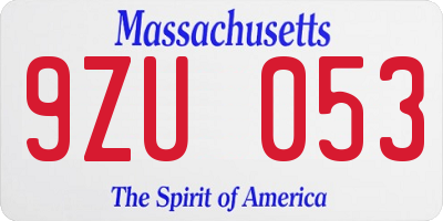 MA license plate 9ZU053