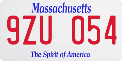 MA license plate 9ZU054