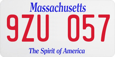 MA license plate 9ZU057