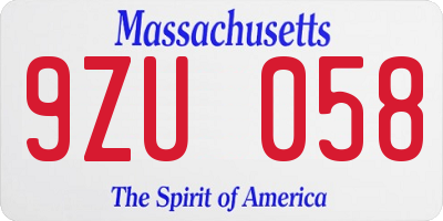 MA license plate 9ZU058