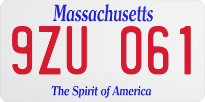 MA license plate 9ZU061