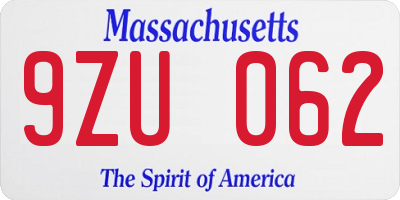 MA license plate 9ZU062