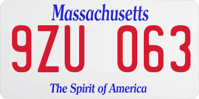 MA license plate 9ZU063