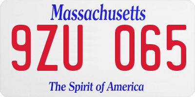 MA license plate 9ZU065