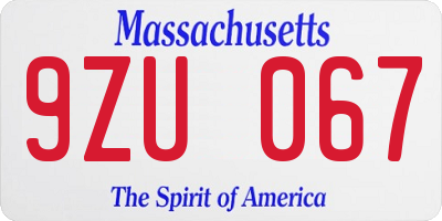 MA license plate 9ZU067