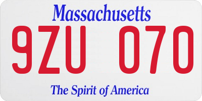 MA license plate 9ZU070