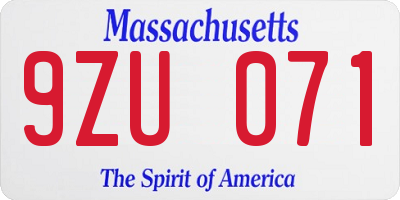 MA license plate 9ZU071