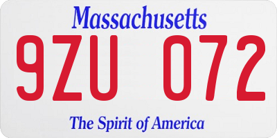 MA license plate 9ZU072