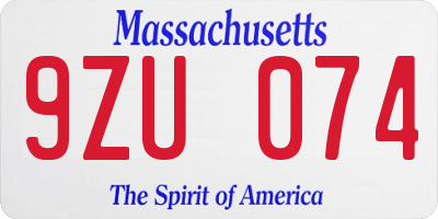 MA license plate 9ZU074