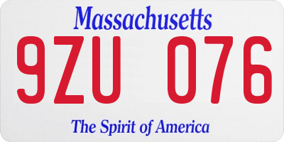 MA license plate 9ZU076