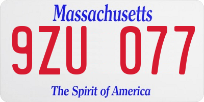 MA license plate 9ZU077