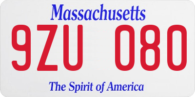 MA license plate 9ZU080