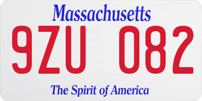 MA license plate 9ZU082