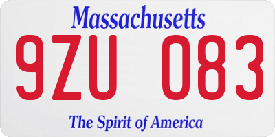 MA license plate 9ZU083