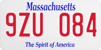 MA license plate 9ZU084