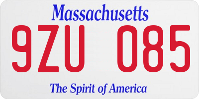 MA license plate 9ZU085