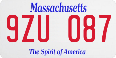 MA license plate 9ZU087