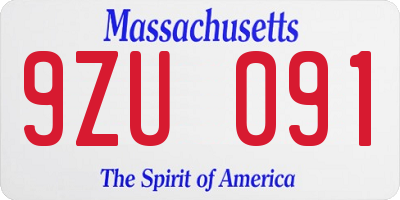 MA license plate 9ZU091