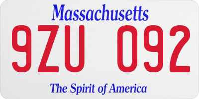 MA license plate 9ZU092