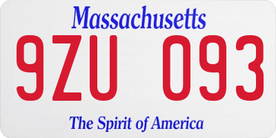 MA license plate 9ZU093