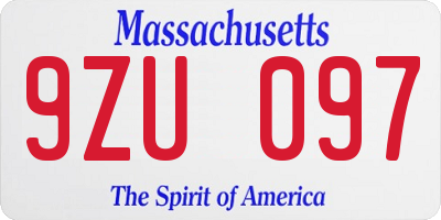 MA license plate 9ZU097