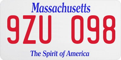 MA license plate 9ZU098