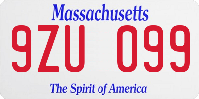 MA license plate 9ZU099