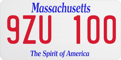 MA license plate 9ZU100