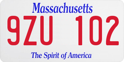 MA license plate 9ZU102